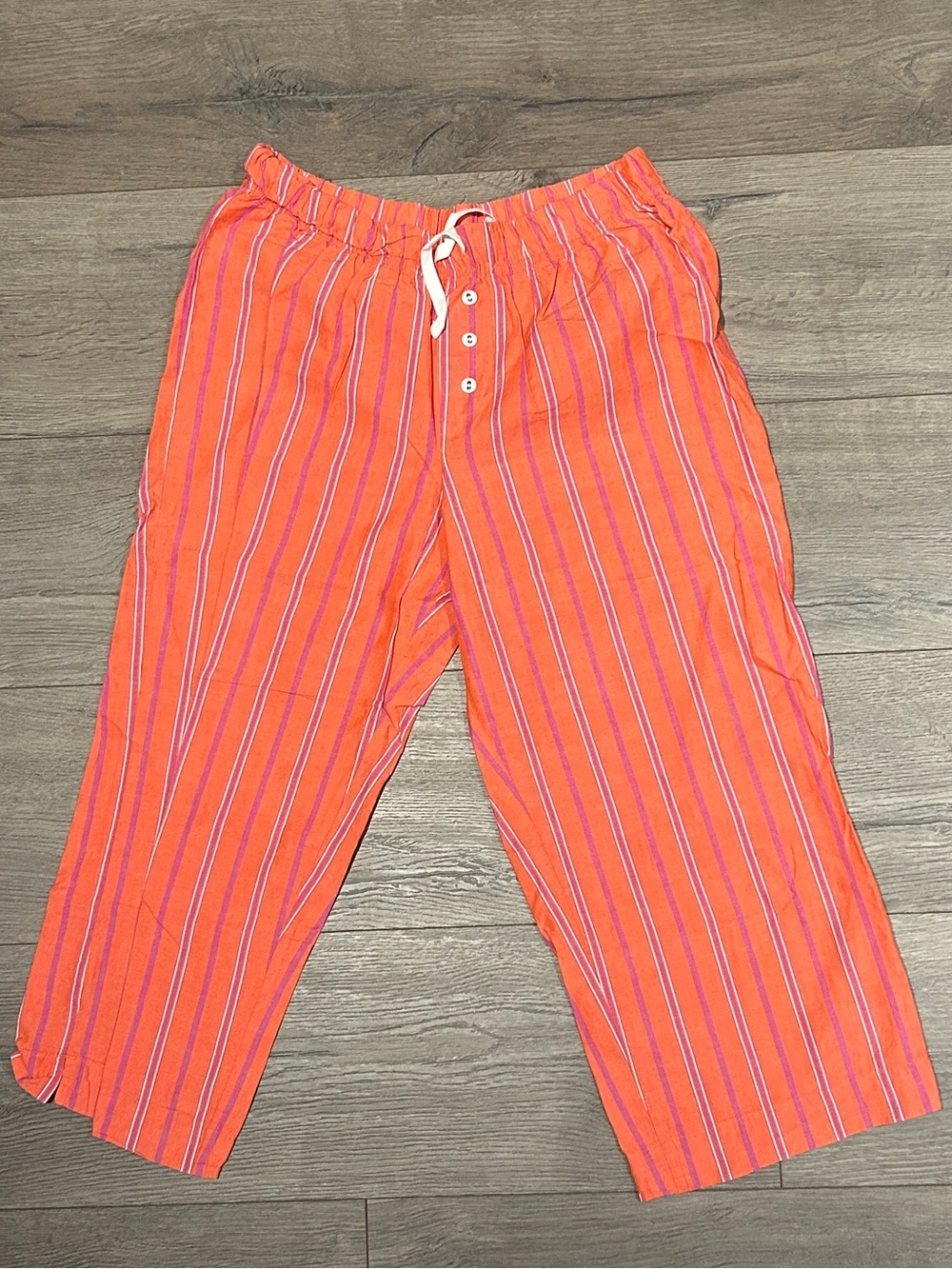 100% Cotton George Coral and Purple Striped Capri Drawstring Lounge Pants